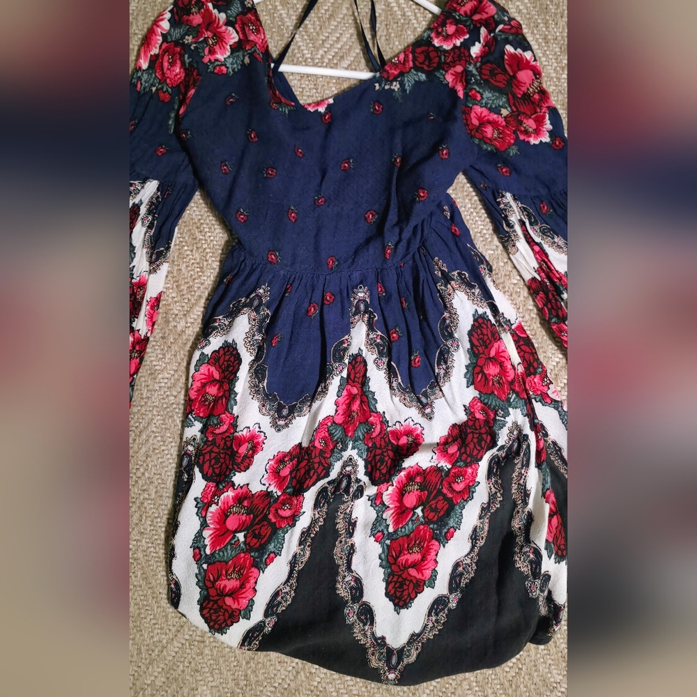 Free People Navy and Red Floral Maxi Dress